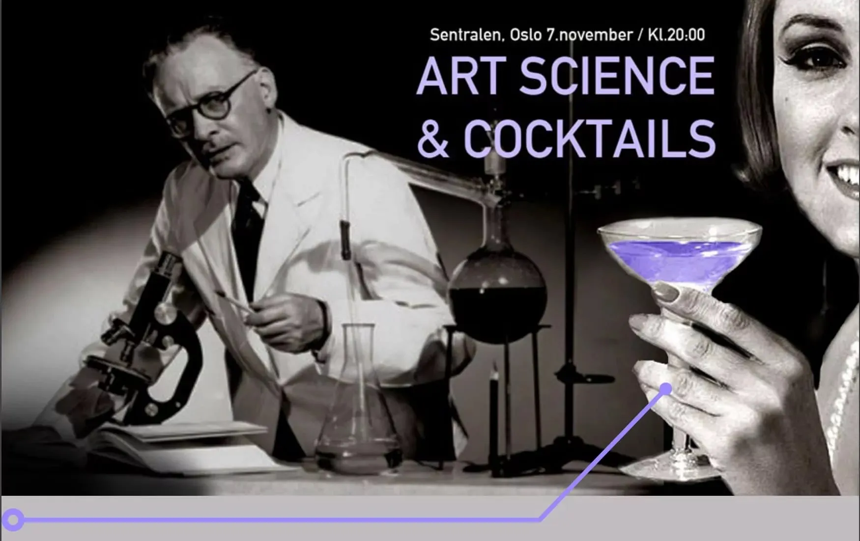 Promotional image for Art Science and Cocktails at Sentralen in Oslo.