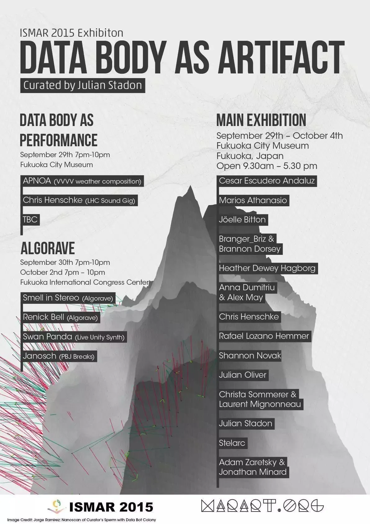 Poster for the Data Body As Artifact exhibition at ISMAR 2015 in Fukuoka, Japan.